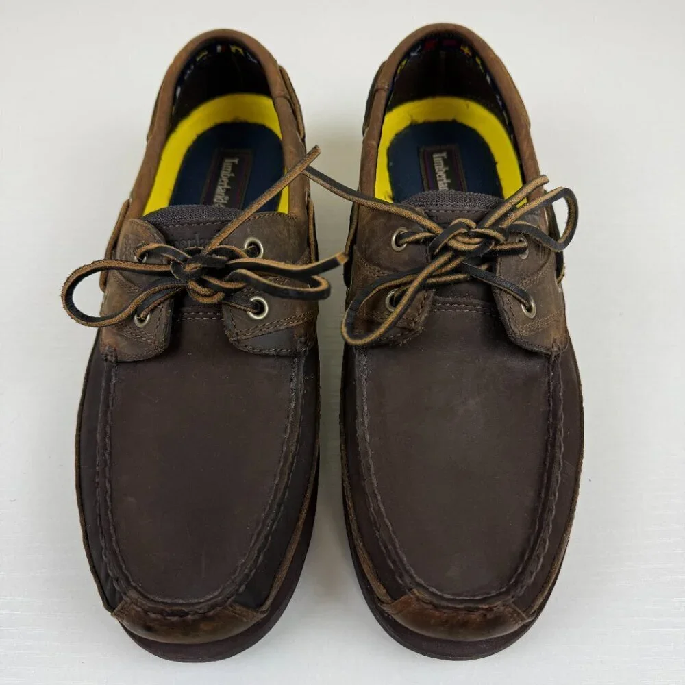 NEW Timberland Men's Brown Leather Moc Toe Boat Shoes